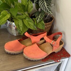 MIA Orange Suede Clog Mules with Buckle